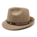 Classic khaki suede fedora hat with brown leather band and metallic diamond studs - M (56-59cm) / Camel Suede