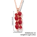 Rose gold necklace with red cubic zirconia pear pendant and detailed measurements - Rose Gold - Dark Red Stone