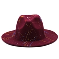 Burgundy felt fedora hat with colorful graffiti paint splash and artistic wide brim - M (56-58cm) / Burgundy