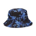 Tie-dye bucket hat in black and blue with floral and bird prints for sun protection - Black with Blue Floral Bird (#02)