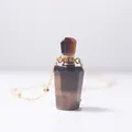 Tiger eye stone perfume bottle pendant with golden bead chain on white background - Tiger Eye Bottle Style