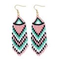 Ethnic handmade seed bead tassel earrings in pink mint white and black with gold hooks - Pink Mint Green Black White