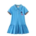 Sky blue girls polo dress featuring unicorn embroidery and rainbow knit cuffs - 4T / Sky Blue (67206)