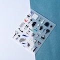 Adesivi per unghie 5D a rilievo gatto di Natale e coniglio gotico TS-161 su sfondo blu - Serie Minimalismo Gatto Nero in Rilievo 5D / TS-161