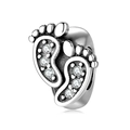 S925 sterling silver baby footprint charm bead with sparkling clear zircon for DIY bracelets - S925 Silver/Clear Zirconia / Baby Footprint