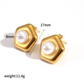Eleganti orecchini in acciaio inossidabile dorato con perle geometriche e cristalli - Stile Perla Tonda Geometrica (TE60246)