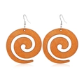 Macro shot of brown wooden spiral earrings with silver hooks on white background - Style 39/Log Color Spiral Swirl