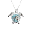 Silver turtle pendant necklace with light blue enamel and white rhinestones - Silver Turtle
