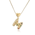 18K gold-plated necklace with M letter pendant and colorful zircon stones on a box chain - M