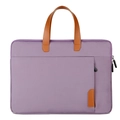 Slanke 14 inch laptophoes lila met bruine lederen handvaten en waterdichte nylon stof - 13/13.3 Inch / Paars