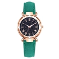 Montre ciel étoilé pour femme avec bracelet en daim vert et chiffres romains rose doré - Vert