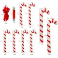 Size chart for inflatable candy canes with bows and pump showing dimensions and weights - 10-Piece Medium/Large Inflatable Candy Cane Decoration Set