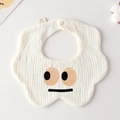 Cream white gauze cotton baby bib with a cute cartoon face and soft petal shape - Gauze Flower Scarf - Cute Expression