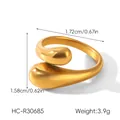 Detailed view showing dimensions and weight of the gold water drop stainless steel ring - Polished Gold Style (HC-R30685)