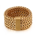 Broad gold braided hip-hop ring with polished rectangular metal buckle for men - Gold