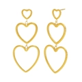 18K gold plated stainless steel triple heart earrings with snake skin texture design - Twisted Rope Triple Heart - Gold