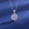 Silver necklace featuring a large round-cut diamond pendant with square halo on blue velvet - Xl-15 [with Chain]