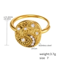 Anello in acciaio inossidabile dorato con zircone 5A e motivi sole, luna e occhio - US 7 / Oro Zirconia Bianca
