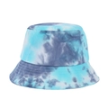 Αναδιπλούμενο tie-dye καπέλο bucket σε μπλε και γκρι βαμβάκι με φαρδύ γείσο και ραφές - Μπλε