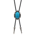 Macro view of vintage western bolo tie with turquoise stone and braided leather cord - Antique Silver