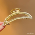 Pince à cheveux dorée 11cm avec perles blanches et strass brillants de luxe - 77# Croissant Perle Strass