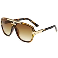 Retro tortoiseshell square sunglasses for men with gold double bridge and brown lenses - Demi Frame Gradient Tea Lens
