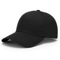 Classic black cotton baseball cap in standard six-panel design from a 45-degree angle view - Adjustable / Black