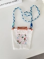 Détail du sac en tissu Oxford brodé avec corde bleue et motifs de tulipes - Style Fleur Souriante (Corde Tressée Bleu Vert) / Fleur Souriante Blanc