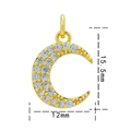 Golden micro-paved crescent moon pendant with zircon stones, 12mm x 15.5mm size - Gold White Zirconia-Moon 0731