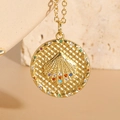 Golden starfish shell embossed necklace with colorful zircon stones on fine chain - Round Shell Pendant