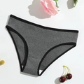 Women's low-waist ribbed cotton panties in dark grey with black trim and breathable fabric - Dark Gray