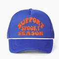 Μπλε καπέλο trucker με πορτοκαλί στάμπα Support Spooky Season και λευκό διακοσμητικό σχοινί - Βασιλικό Μπλε (Λευκό Σχοινί)