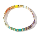 Colorful Tila bead bracelet with golden square spacers in a vibrant rainbow pattern - Rainbow Stripe Style