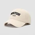 Detailed macro view of beige kids' baseball cap featuring 3D Boston 1630 embroidery - 50cm (Recommended 1-3 Years) / Off White