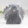 Laser cut butterfly candy box in deep grey with elegant silver ribbon bow - Silver Charcoal with Silver Ribbon