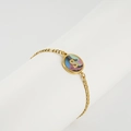 Gold stainless steel bracelet with letter S charm and colorful shell inlay detail - Abalone Shell / Letter S / Colorful