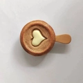 Miniature fried egg pan fridge magnet with heart-shaped egg and brown handle - Heart Cookie