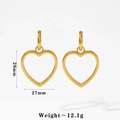 Detailed view of gold heart earrings with size 28mm x 27mm and 12.1g weight info - Gold Earrings (D2887)