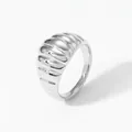 Polished silver croissant style dome ring with textured vertical stripes for women - Wavy Wide Style (PBJ534)