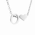 Collana in argento con ciondolo lettera O e cuore con catena a maglie fini da donna - O-Acciaio