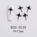 Detail of silver heart cross nail charms with black gems and model MZH-AE49 - AE49-Black Heart Cross