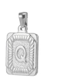 Pendentif carré argenté orné de la lettre Q embossée dans un cadre rectangulaire - Lettre Q