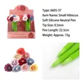 0.5mm blue ink rose gel pen with green silicone stem and colorful hibiscus flower decor - Small Hibiscus-Black Ink