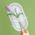 Handmade knitted purple and pink yarn tulips set on a white card for gifting - Closed Tulip (Purple + White)