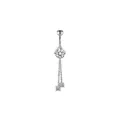 Silver stainless steel belly ring featuring sparkling round zircon and hanging chain tassels - XY-22 Double Chain Tassel
