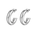 Polished silver stainless steel thick C-shaped hoop earrings for women shown on white background - 5.0*20MM Steel Color (MS-027)