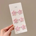 Set of six pink star-shaped hair clips with colorful dots on a white display card - Pink Polka Dot - 6 Pcs (79#)