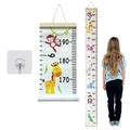 Hanging wooden height growth chart for kids room with scale up to 190cm and wall hook - Cartoon Zoo