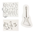 Silikonform-Set mit Musiknoten und Gitarre für Fondant- und Tortendekorationen - Dreiteiliges Set / Grau