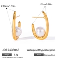Boucles d'oreilles U en acier doré avec perle blanche et finition étanche - Or Style Perle (JDE2408048)